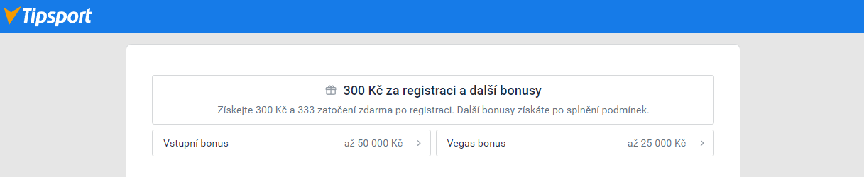 Tipsport: Bonus 300 Kč zdarma za registraci